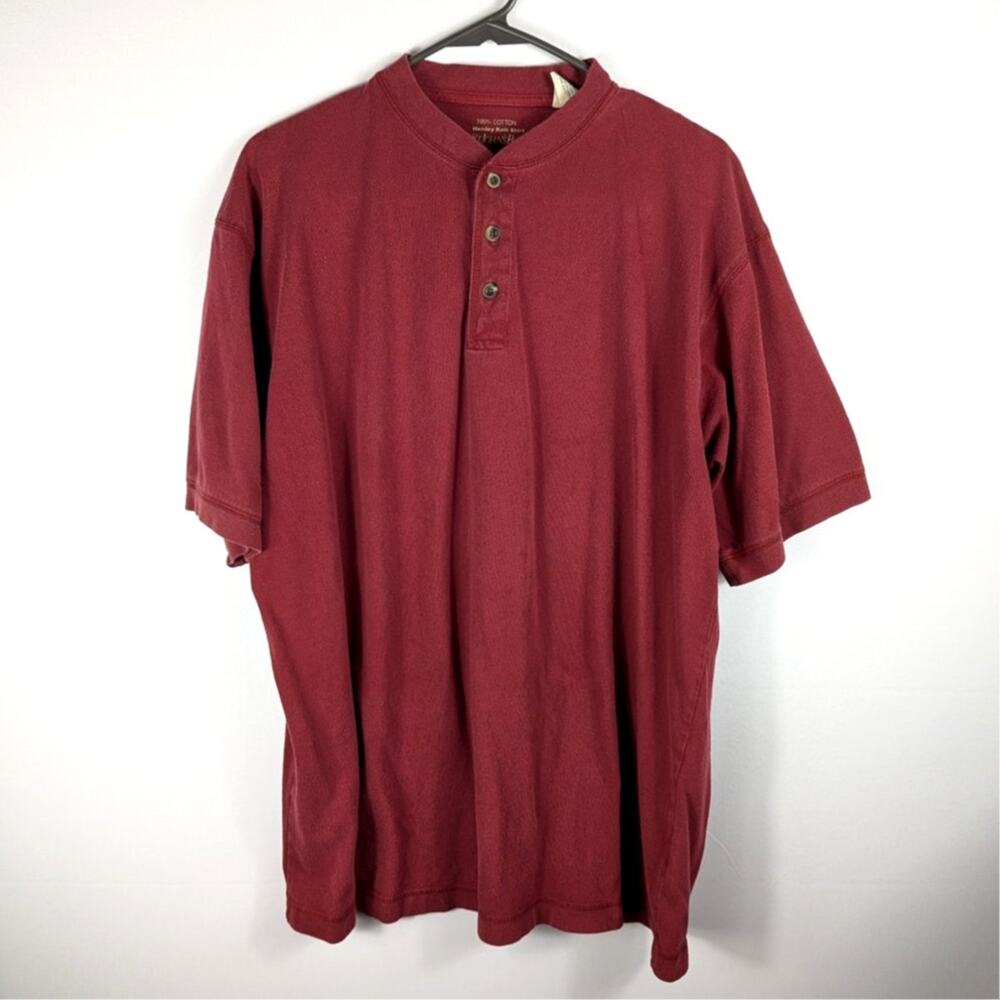 St Johns Bay Large Henley Shirt Mens Red Cotton Short Sleeve Casual Knit Top